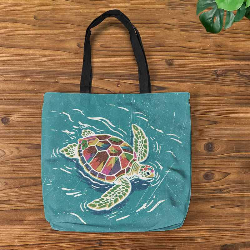Rainy Colorful Sea Turtle Art Print Bag - Green - one size - image 1