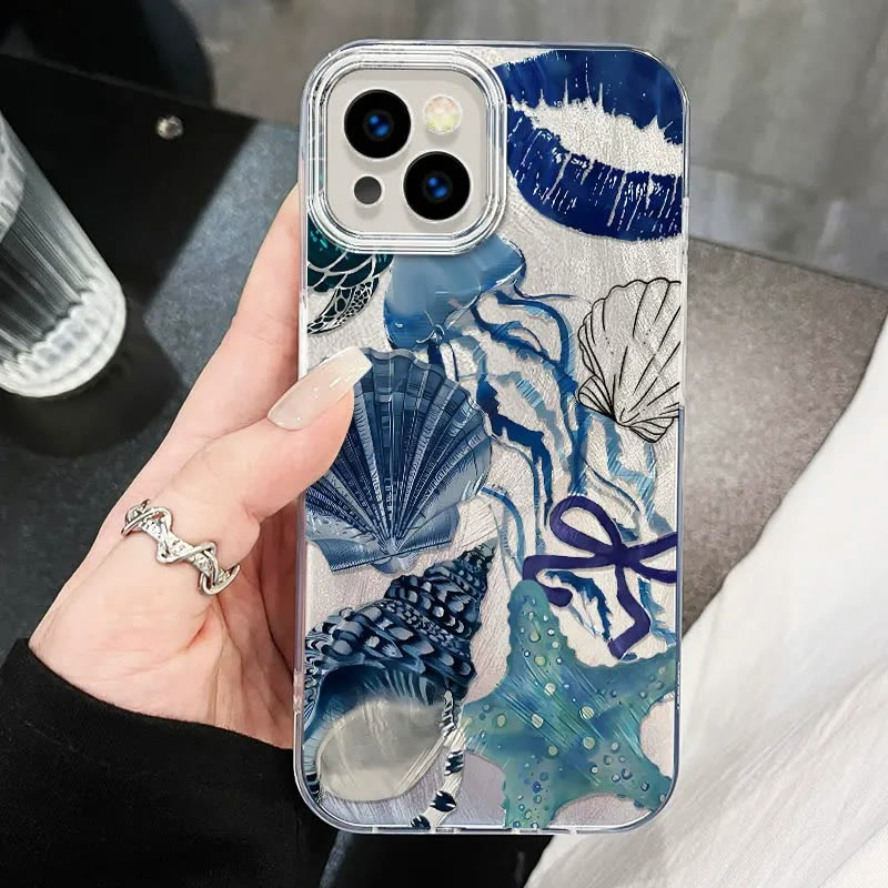Jellyfish & Shells Print Glitter Phone Case - Silver - iPhone 16 Pro Max - image 1