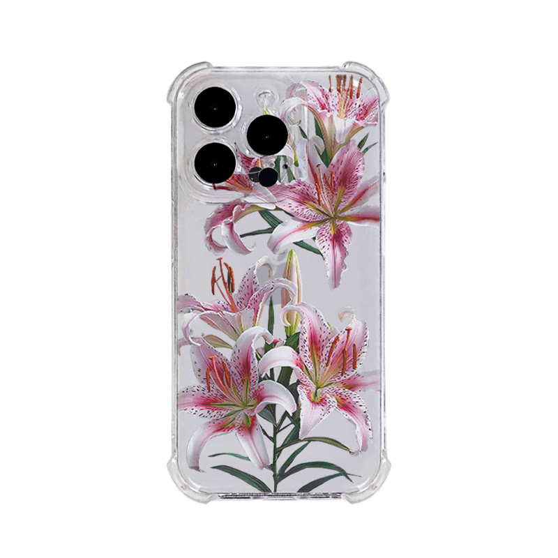 Creative Lily Print Transparent Phone Case - Transparent - iPhone 16 Pro Max - image 1