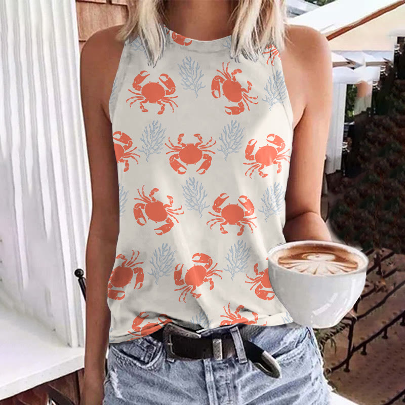 Lovely Crab & Sea Weed Art Print Crew Neck Tank Top - Red - 5XL - image 1