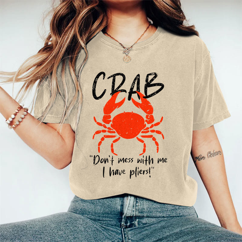 100% Cotton Women's Funny Crab Slogan Art Print Casual T-shirt - Khaki - 2XL - image 1
