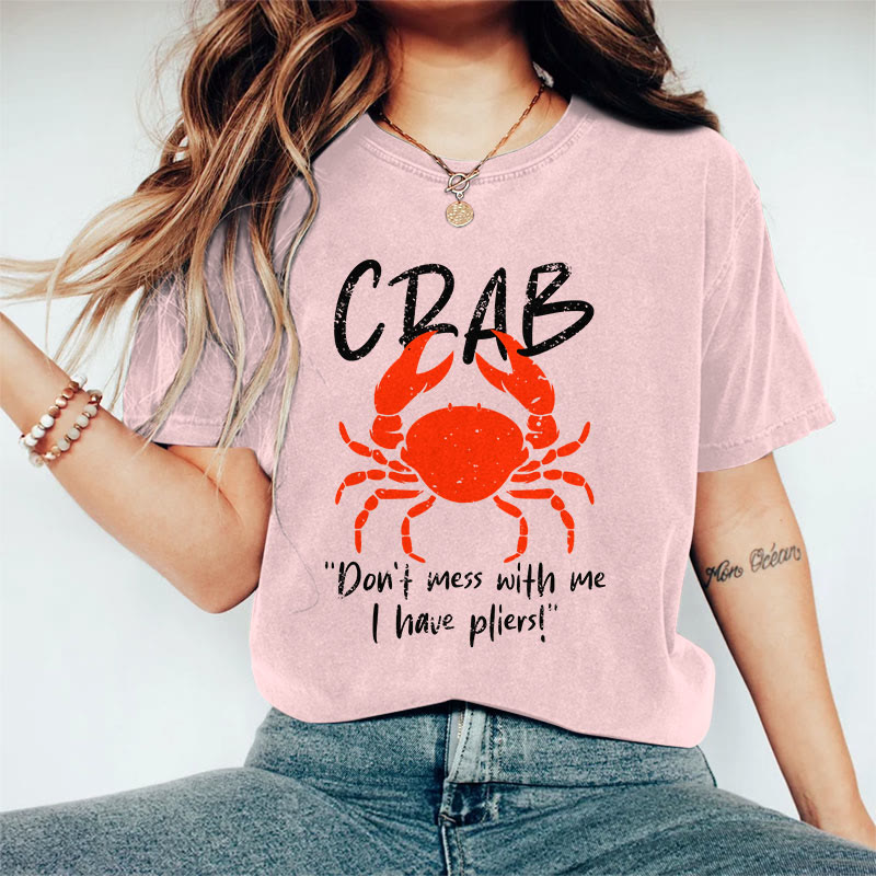 100% Cotton Women's Funny Crab Slogan Art Print Casual T-shirt - Pink - 2XL - image 2