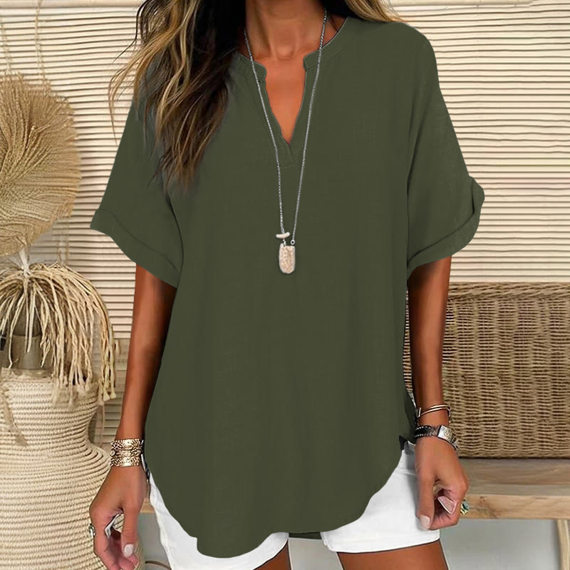 Women's  Solid Color Short Sleeve Casual Blouse - Army Green - 5XL - image 1