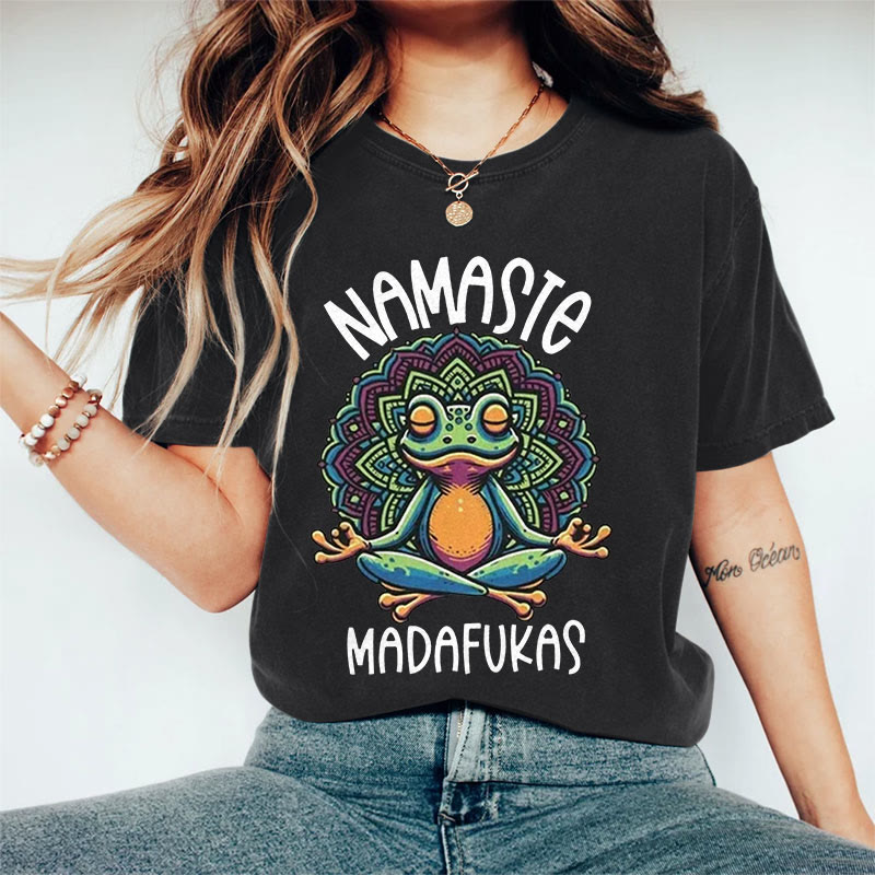 100% Cotton Women's Yoga Frog Art Print Casual T-shirt - Black - 2XL - image 2