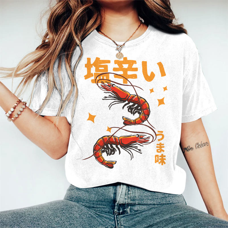 100% Cotton Women's Japanese Lobster Vintage  Art Print Casual T-shirt - White - 2XL - image 1