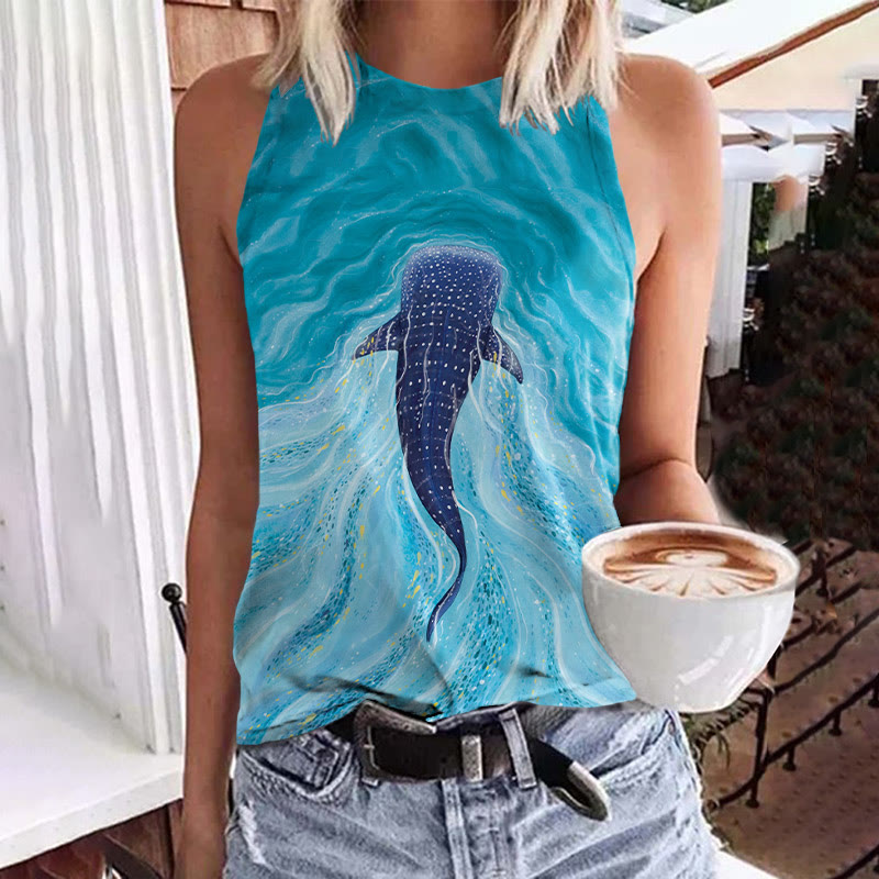 Whale Shark In The Sea Print Crew Neck Tank Top - Blue - 5XL - image 1
