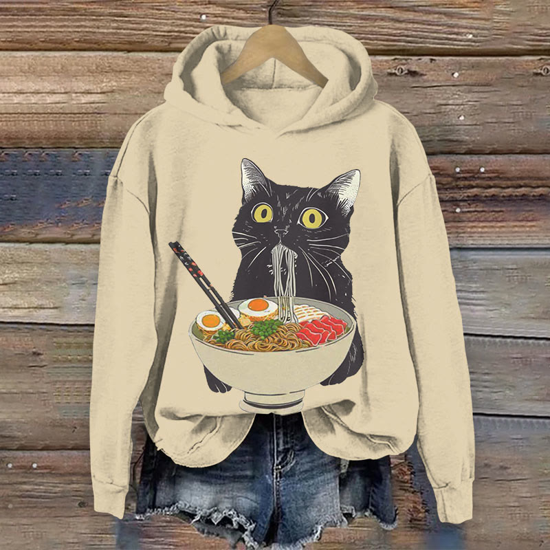100% Cotton Ramen Cat Print Hoodie - Apricot - US16-18(2XL) - image 1