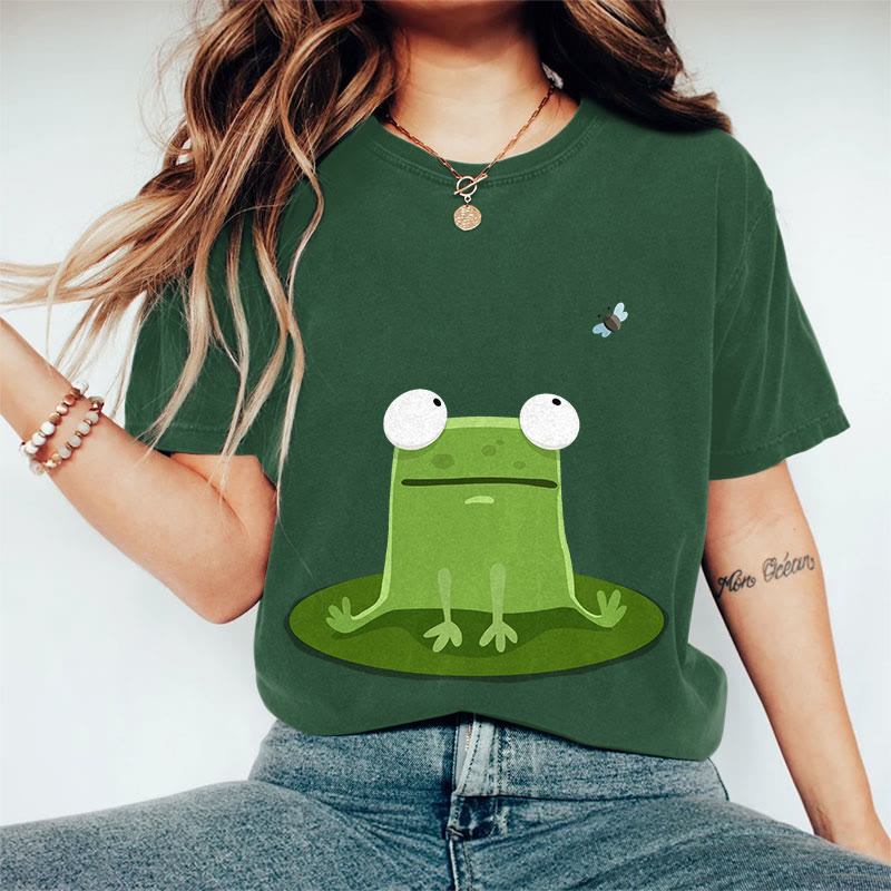 100% Cotton Women's Funny Frog On A Lily Pad Art Print Casual T-shirt - Dark Green - 2XL - image 6
