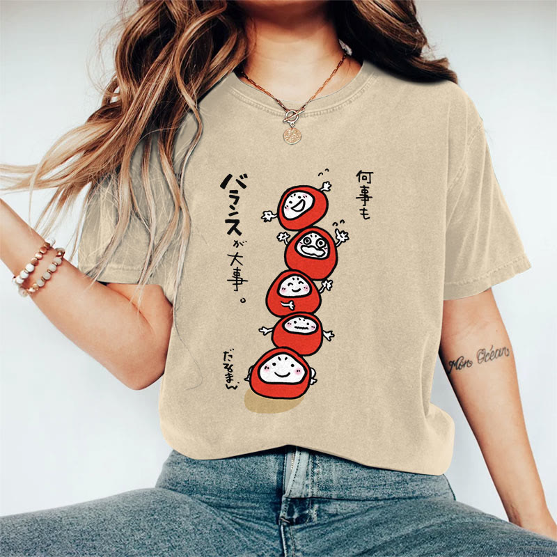 100% Cotton Japanese Lovely Stacking Eggs Print T-shirt - Apricot - US16-18(2XL) - image 1