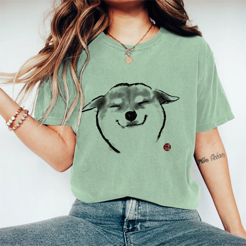 100% Cotton Cute Shiba Inu Print Casual T-shirt - Green - 2XL - image 4