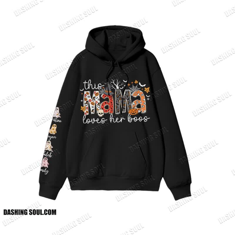Unisex 100% Cotton This Mama Loves Her Boos Halloween Print Hoodie - Black - US16-18(2XL) - image 1