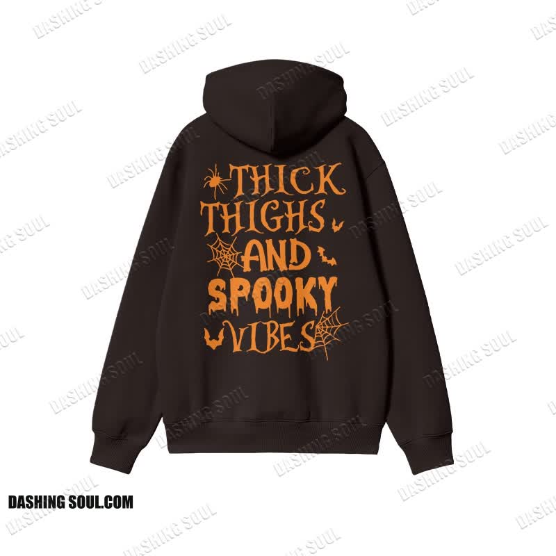 Unisex 100% Cotton Thick Thighs And Spooky Vibes Halloween Print Hoodie - Coffee - US16-18(2XL) - image 1
