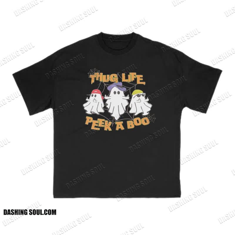Unisex 100% Cotton Thug Life Peek A Boo Halloween Print T-shirt - Black - US16-18(2XL) - image 1