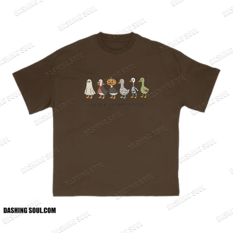 Unisex 100% Cotton Just A Spooky Goose Halloween Print T-shirt - Coffee - US16-18(2XL) - image 1