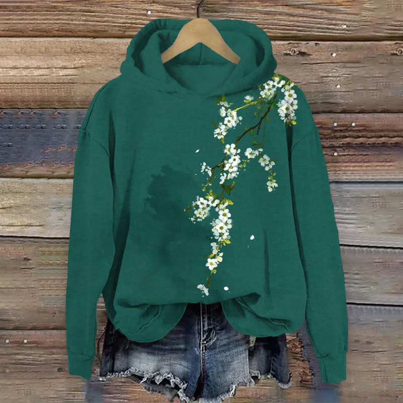 Simple Floral Art Print Long Sleeve Hoodie - Green - US44-46(8XL) - image 1