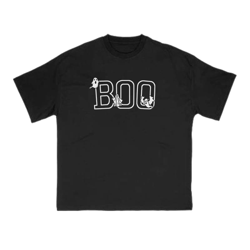 Unisex 100% Cotton Ghost Boo Halloween Print T-shirt - Black - US16-18(2XL) - image 1