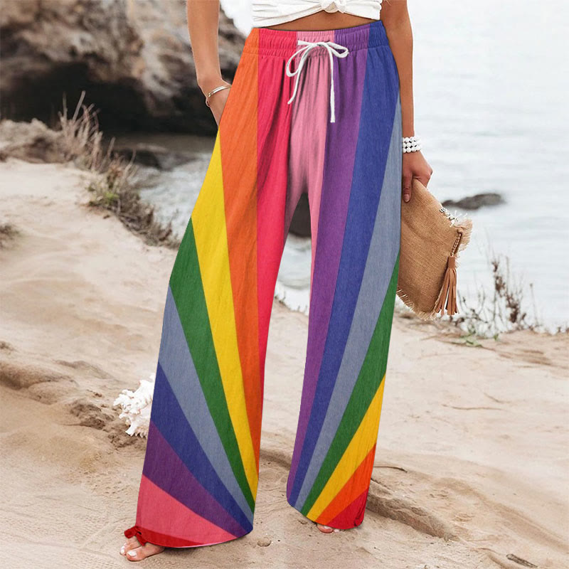 Rainbow Striped Art Printed Casual Pants - Multicolor - 6XL - image 1