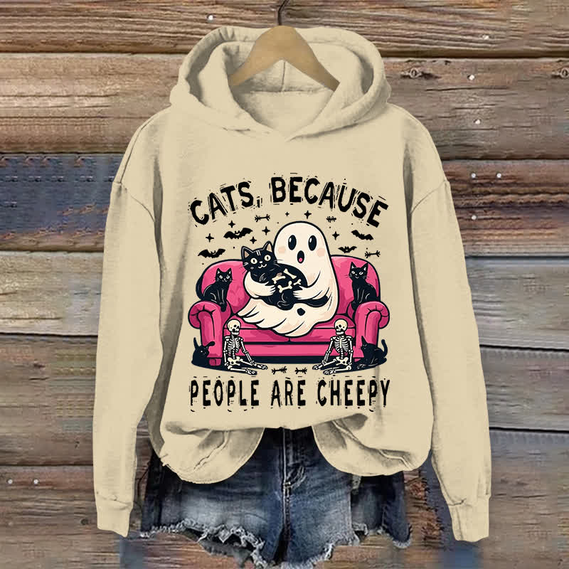 100% Cotton Halloween Ghost Holding Cat Art Print Hoodie - Apricot - US16-18(2XL) - image 1