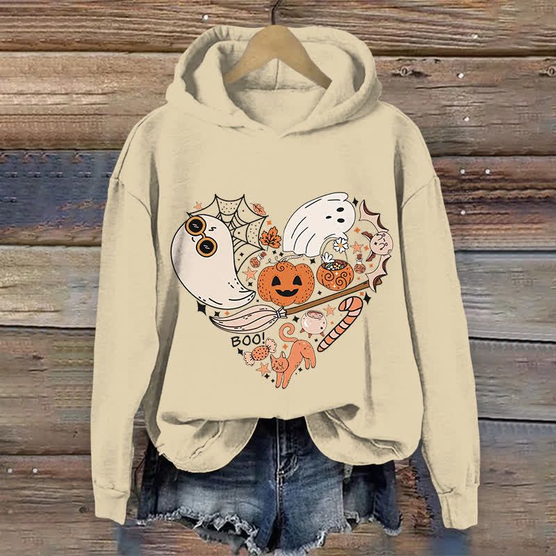 100% Cotton Halloween Elements Heart Art Print Hoodie - Apricot - US16-18(2XL) - image 1