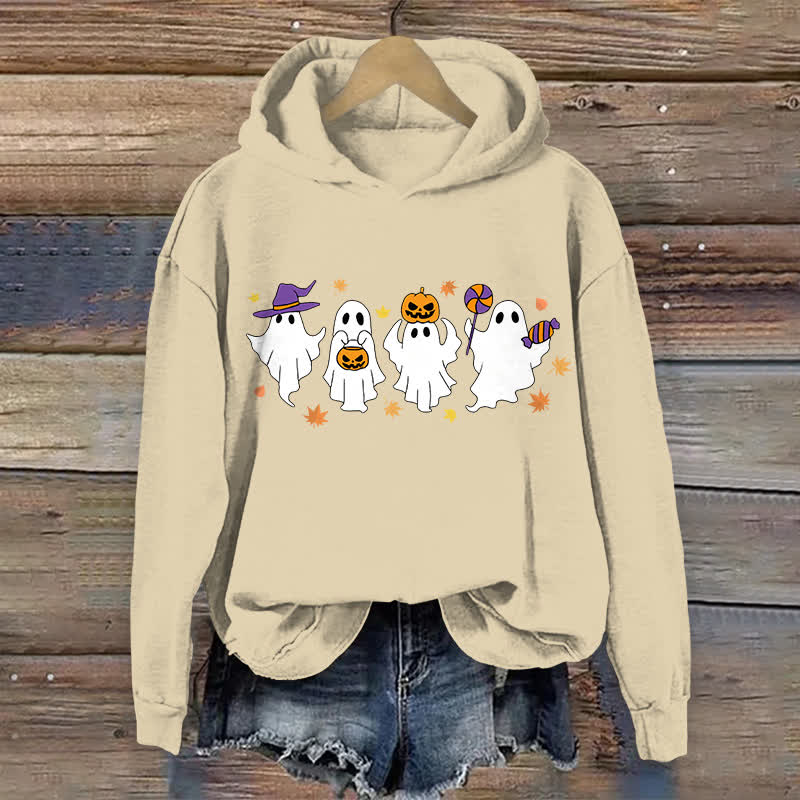 100% Cotton Halloween Dancing Ghost Art Print Hoodie - Apricot - US16-18(2XL) - image 1