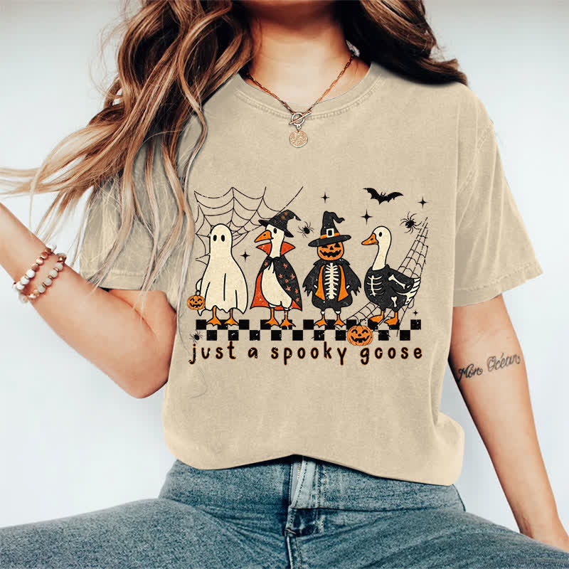 100% Cotton Halloween Just A Spooky Goose Print T-shirt - Apricot - 2XL - image 1