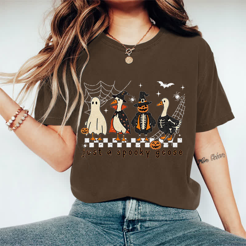 100% Cotton Halloween Just A Spooky Goose Print T-shirt - Coffee - 2XL - image 2