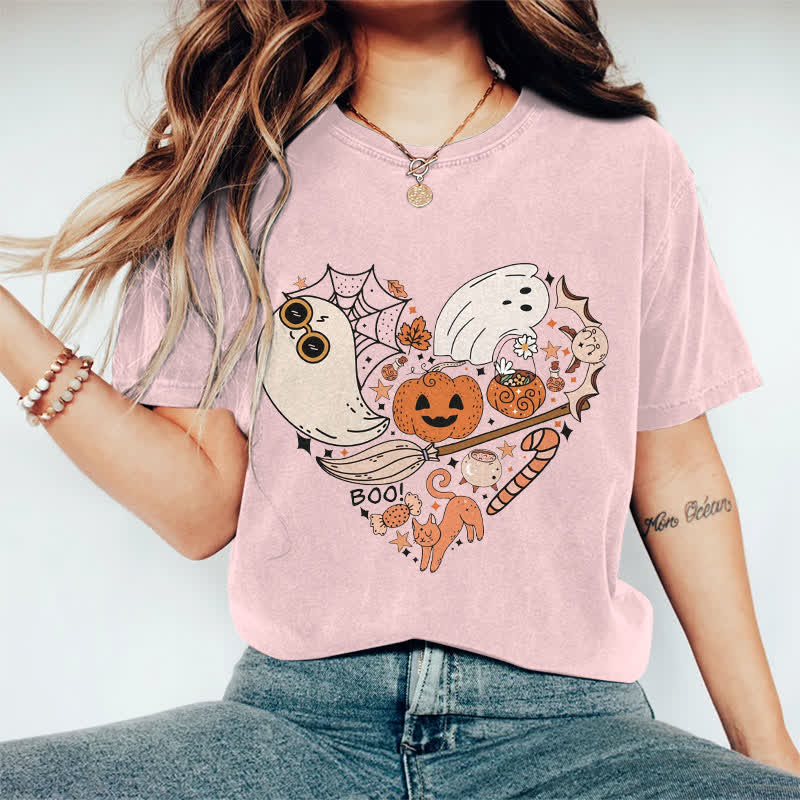 100% Cotton Halloween Elements Heart Art T-shirt - Pink - 2XL - image 1