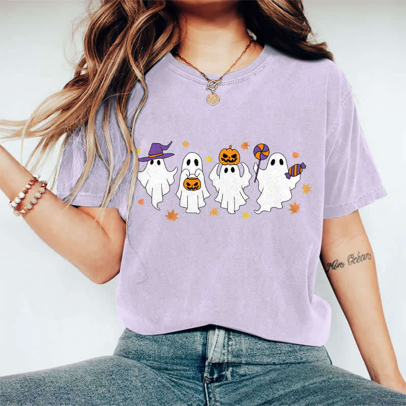 100% Cotton Halloween Dancing Ghost Art Print T-shirt - Purple - 2XL - image 1