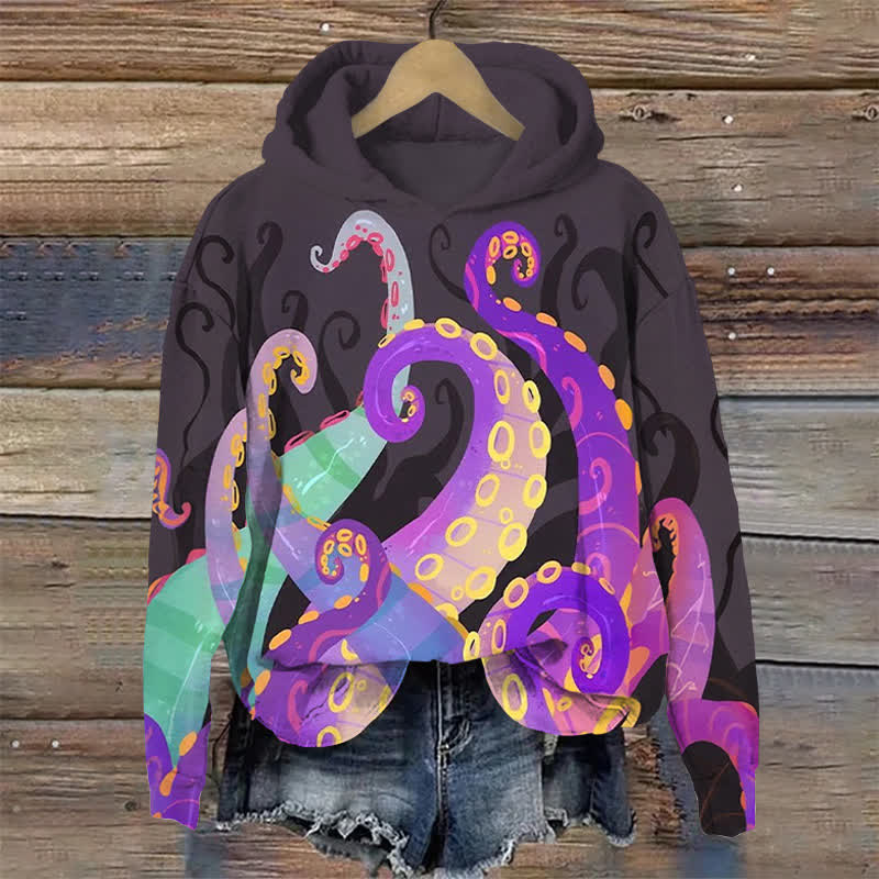 Fantasy Octopus Tentacle Print Long Sleeve Hoodie - Brown - US44-46(8XL) - image 1