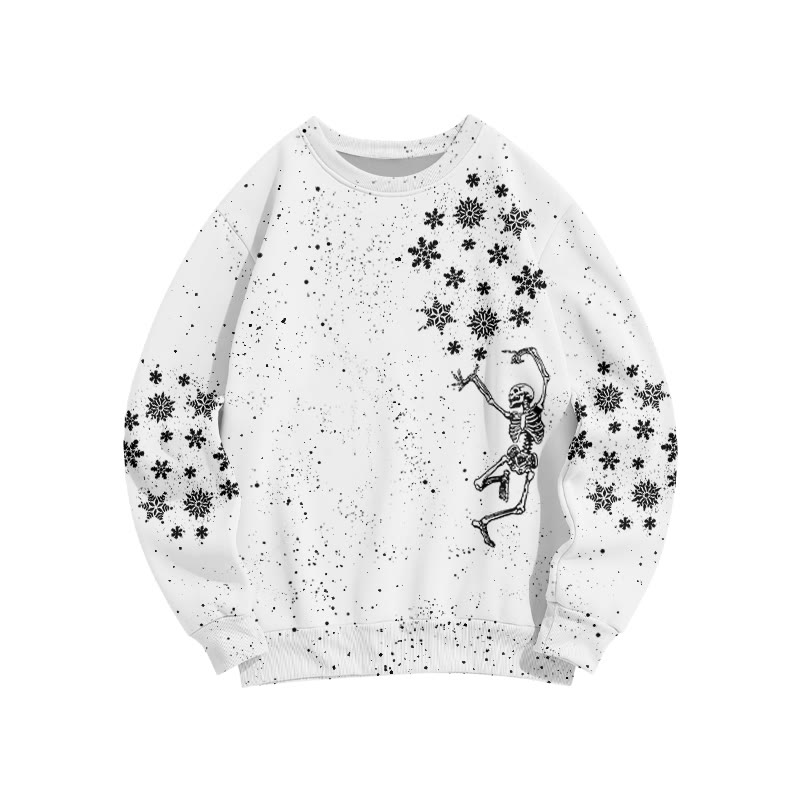 Unisex Dancing Skeleton Snowflake Christmas Print Sweatshirt - White - 6XL - image 3