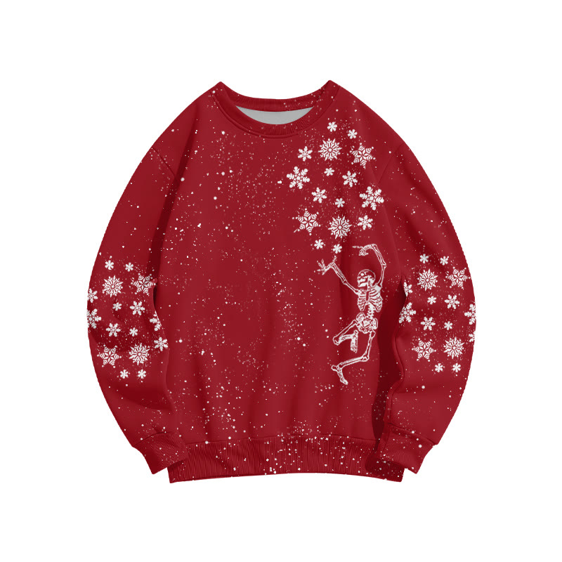 Unisex Dancing Skeleton Snowflake Christmas Print Sweatshirt - Red - 6XL - image 1