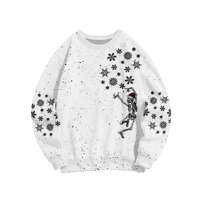 Unisex Dancing Skeleton Wearing Santa Hat Christmas Print Sweatshirt - White - 6XL - image 1