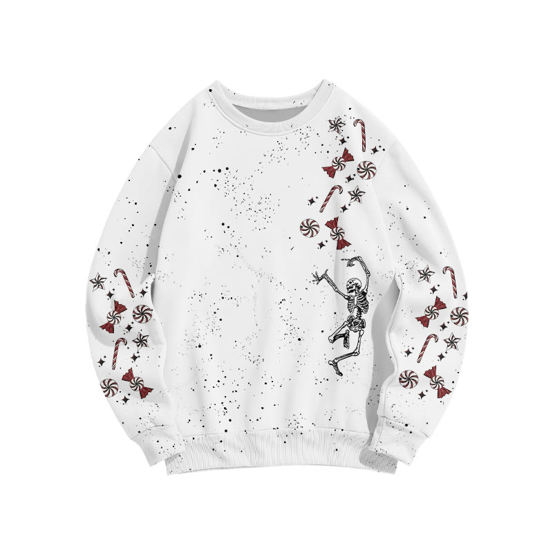 Unisex Dancing Skeleton Candy Christmas Print Sweatshirt - White - 6XL - image 1