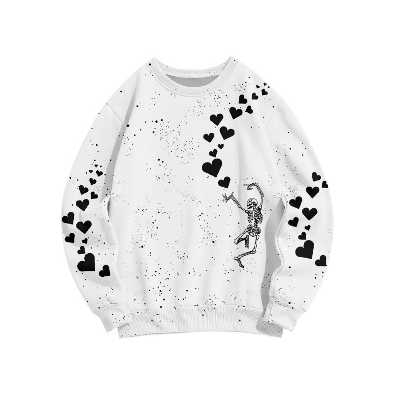 Unisex Dancing Skeleton Heart Print Sweatshirt - White - 6XL - image 1