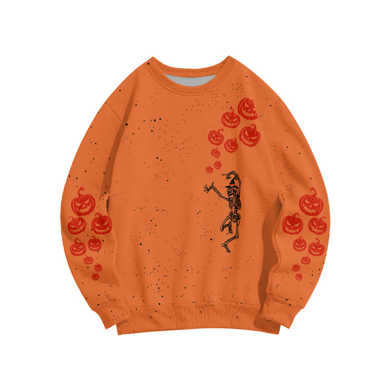 Unisex Dancing Skeleton Pumpkin Halloween Print Sweatshirt - Orange - 6XL - image 1