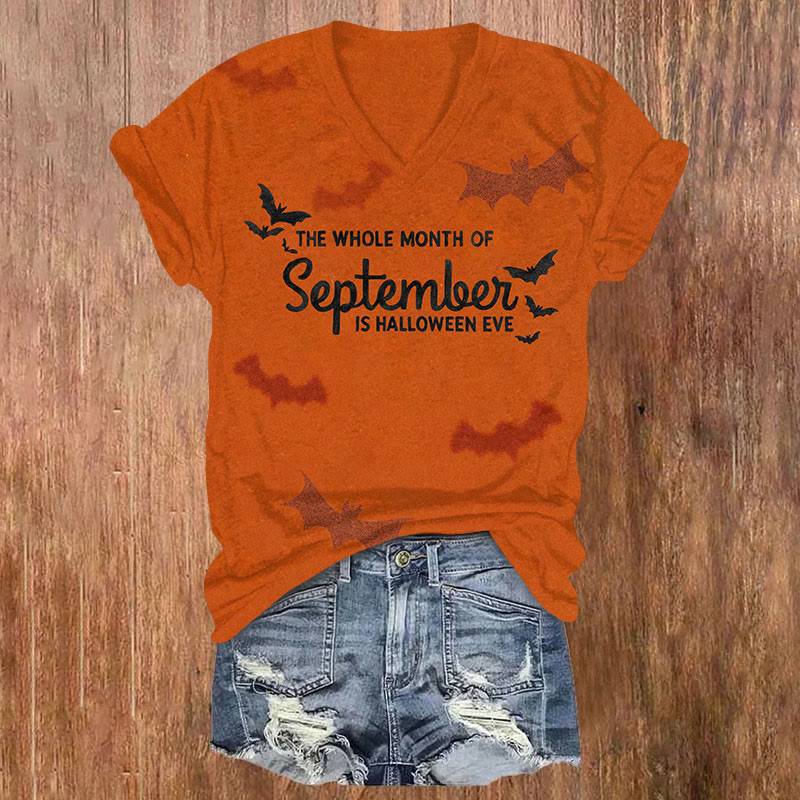 Halloween Print V-neck T-shirt - Orange - US32-34(5XL) - image 1