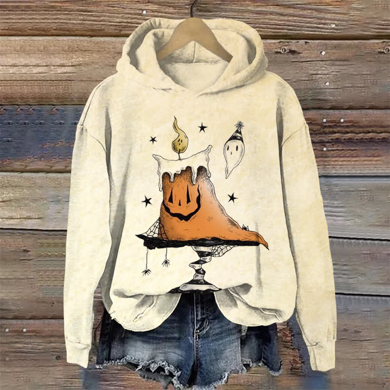 Burning Spooky Candles Halloween Print Long Sleeve Hoodie - Apricot - US44-46(8XL) - image 1