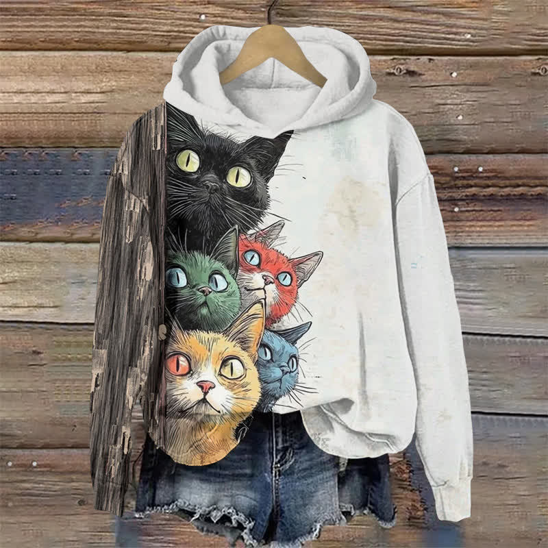 A Group Of Cute Cats Print Long Sleeve Hoodie - White - US44-46(8XL) - image 1