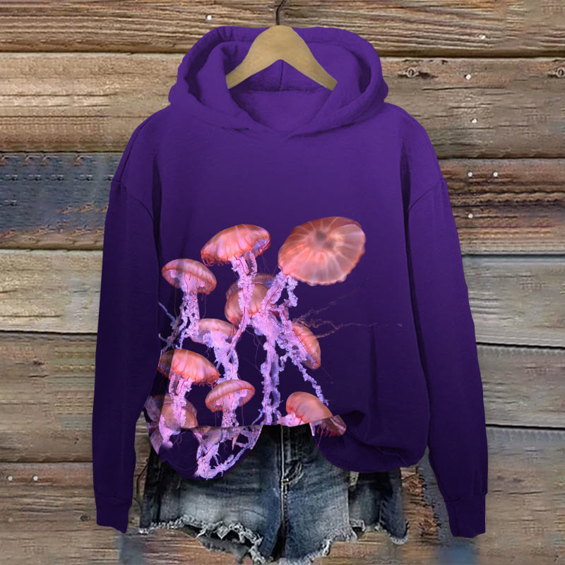 Watercolor Jellyfish Print Long Sleeve Hoodie - Purple - US44-46(8XL) - image 1