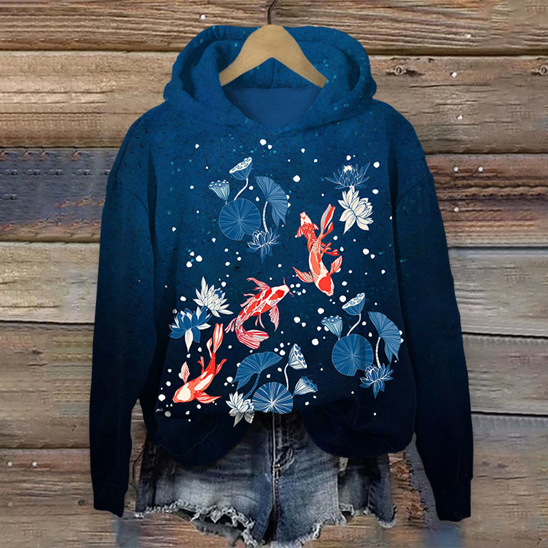 Ocean Fish Print Long Sleeve Hoodie - Blue - US44-46(8XL) - image 1