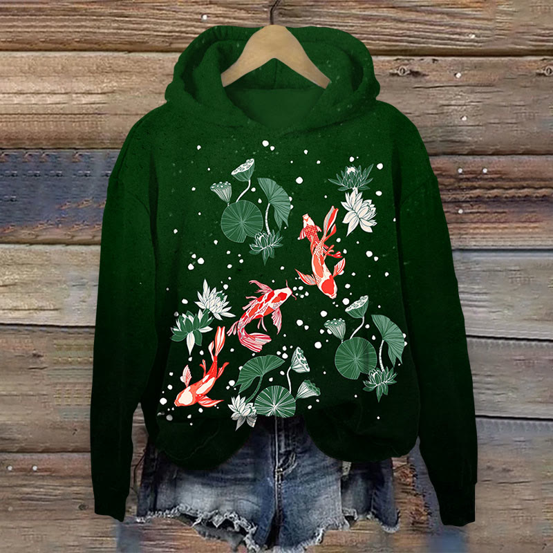 Ocean Fish Print Long Sleeve Hoodie - Green - US44-46(8XL) - image 2