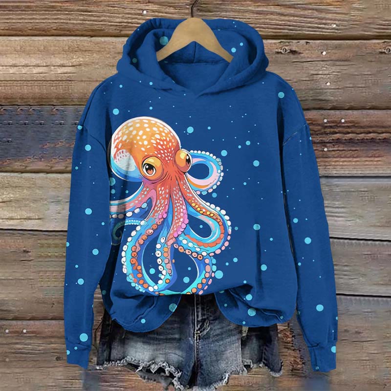 Japanese Funny Bubble Octopus Print Long Sleeve Hoodie - Blue - US44-46(8XL) - image 1