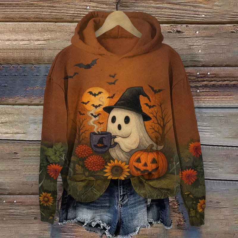 Halloween Ghoats Print Long Sleeve Hoodie - Brown - US44-46(8XL) - image 1