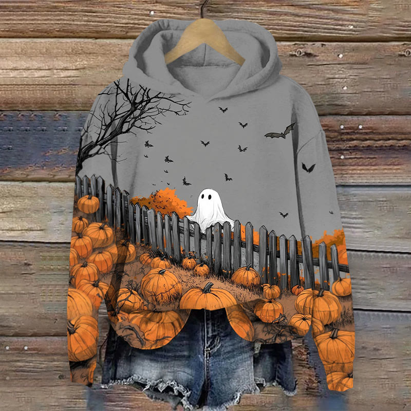 Halloween Ghoats Print Long Sleeve Hoodie - Light Gray - US44-46(8XL) - image 1