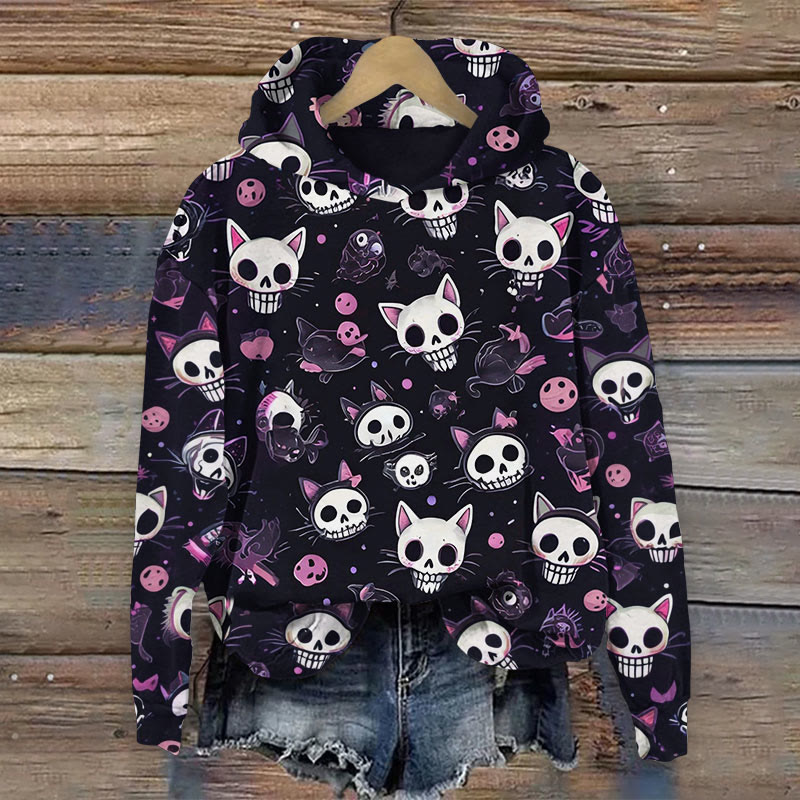 Halloween Cute Skeleton Print Long Sleeve Hoodie - Black - US44-46(8XL) - image 1