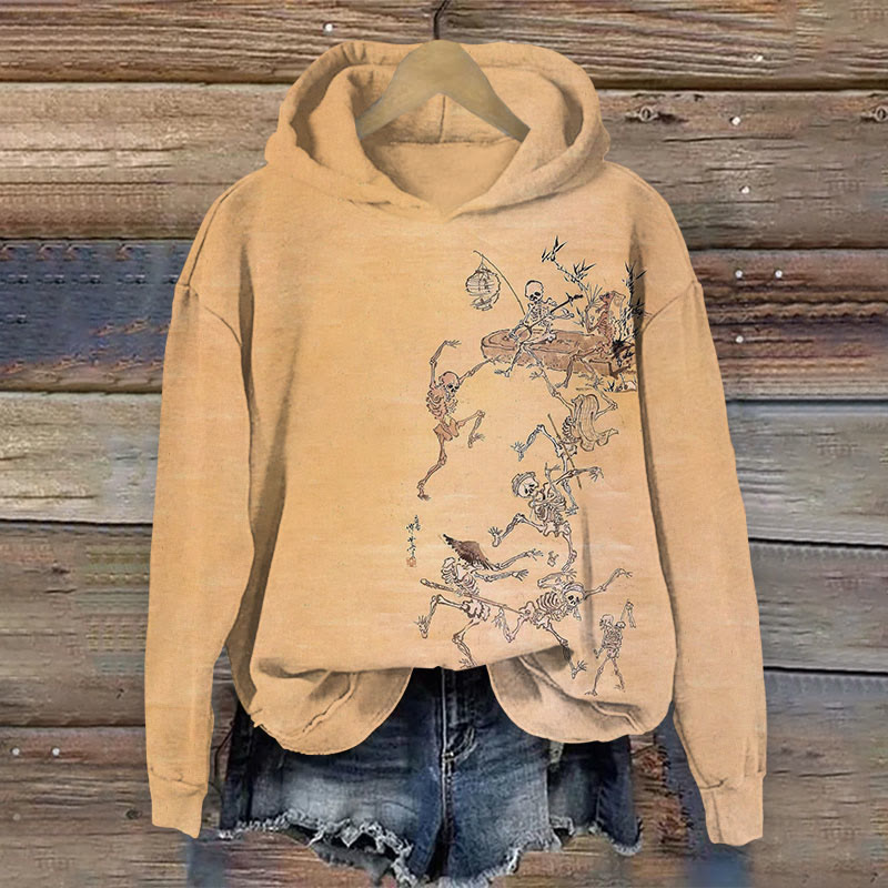 Halloween Skeleton Print Long Sleeve Hoodie - Camel - US44-46(8XL) - image 1