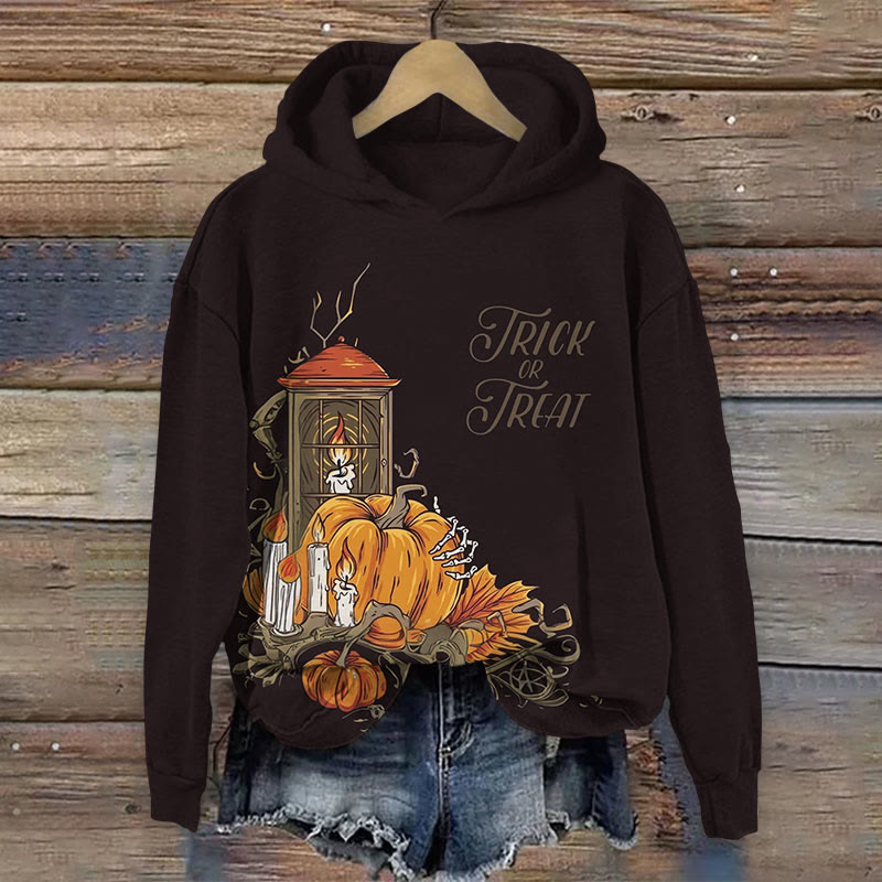 Halloween Candles & Pumpkin print Long Sleeve Hoodie - Black - US44-46(8XL) - image 1