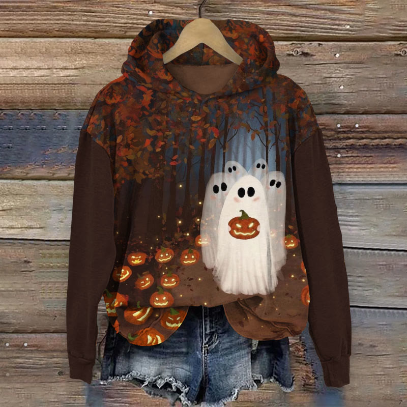Halloween Ghoats print Long Sleeve Hoodie - Brown - US44-46(8XL) - image 1
