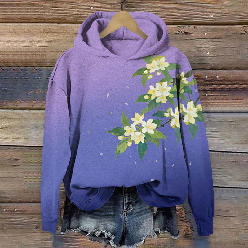 Japanese Ombre Watercolor Pear Blossom Art Print Long Sleeve Hoodie - Purple - US44-46(8XL) - image 1