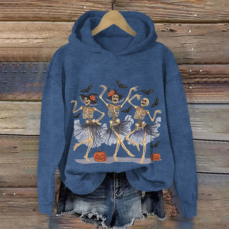 Halloween dancing skeletons Print Long Sleeve Hoodie - Blue - US44-46(8XL) - image 1